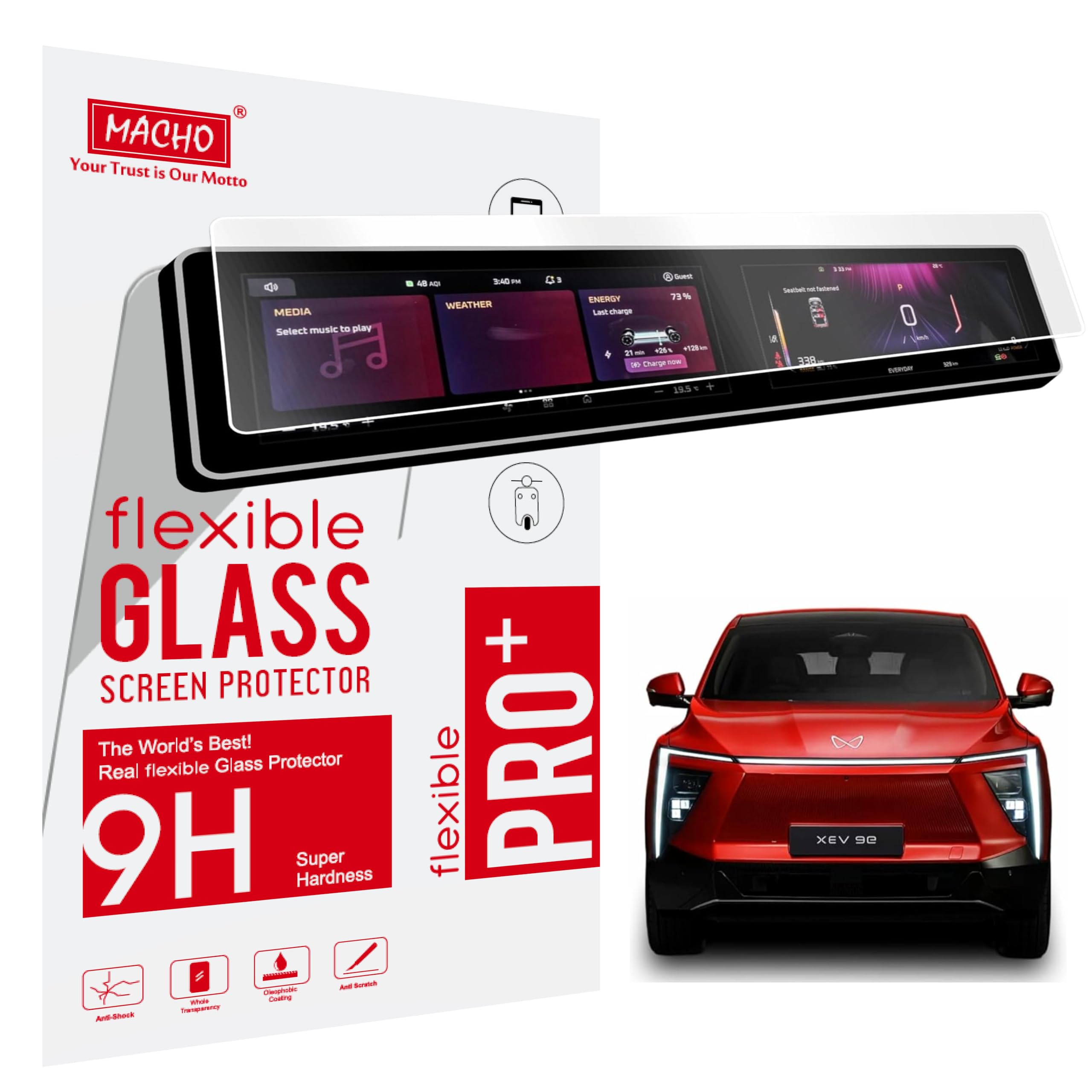 Macho Screen Protector Guard For NEW MAHINDRA XEV 9E Infotainment & Instrument Cluster Full Length Touchscreen || XEV 9E Car Display Accessory 2025 [Not Tempered Glass] - Clear-image-37