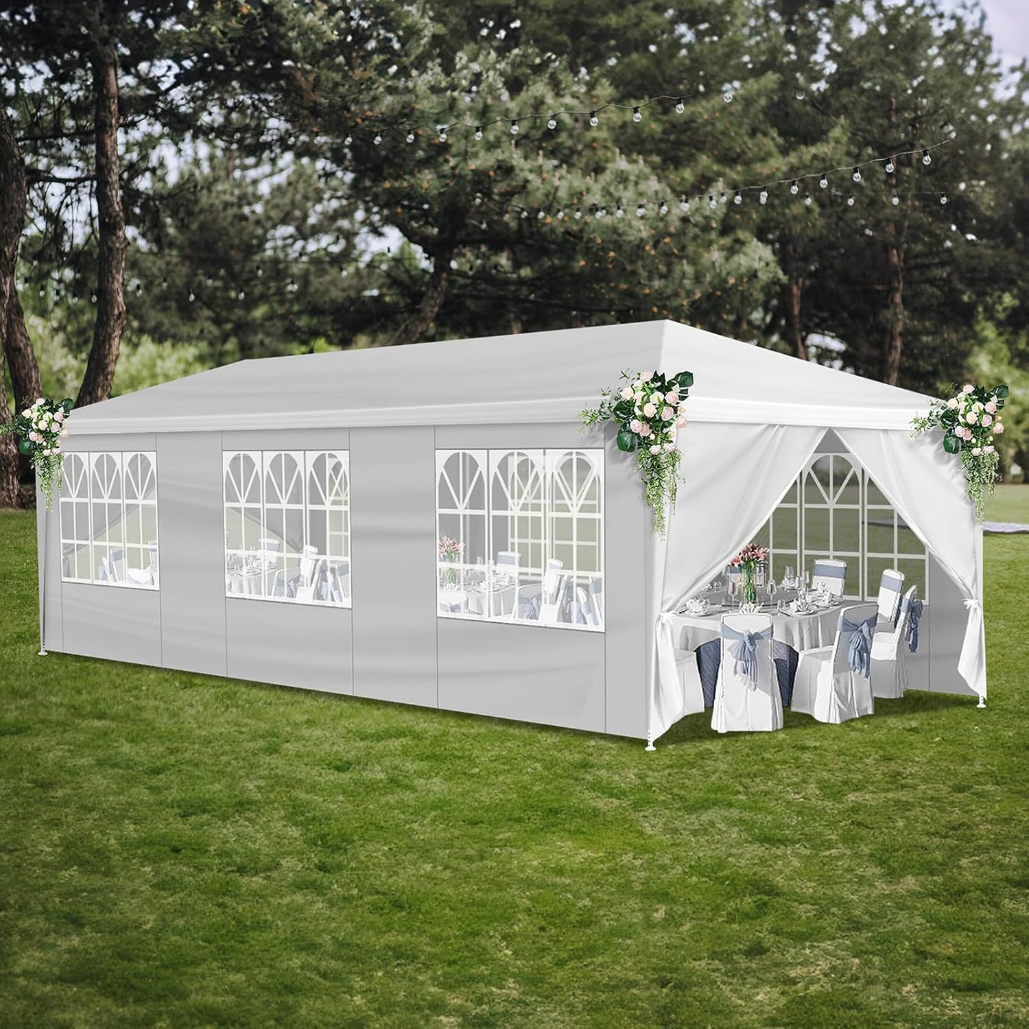 10'x30' Outdoor Canopy Tent, Party Tent with 8 Removable Sidewalls, Event Tents for Parties, Outside Waterproof Wedding Canopy for Birthday, Holiday (White,10x30FT-8Sides)