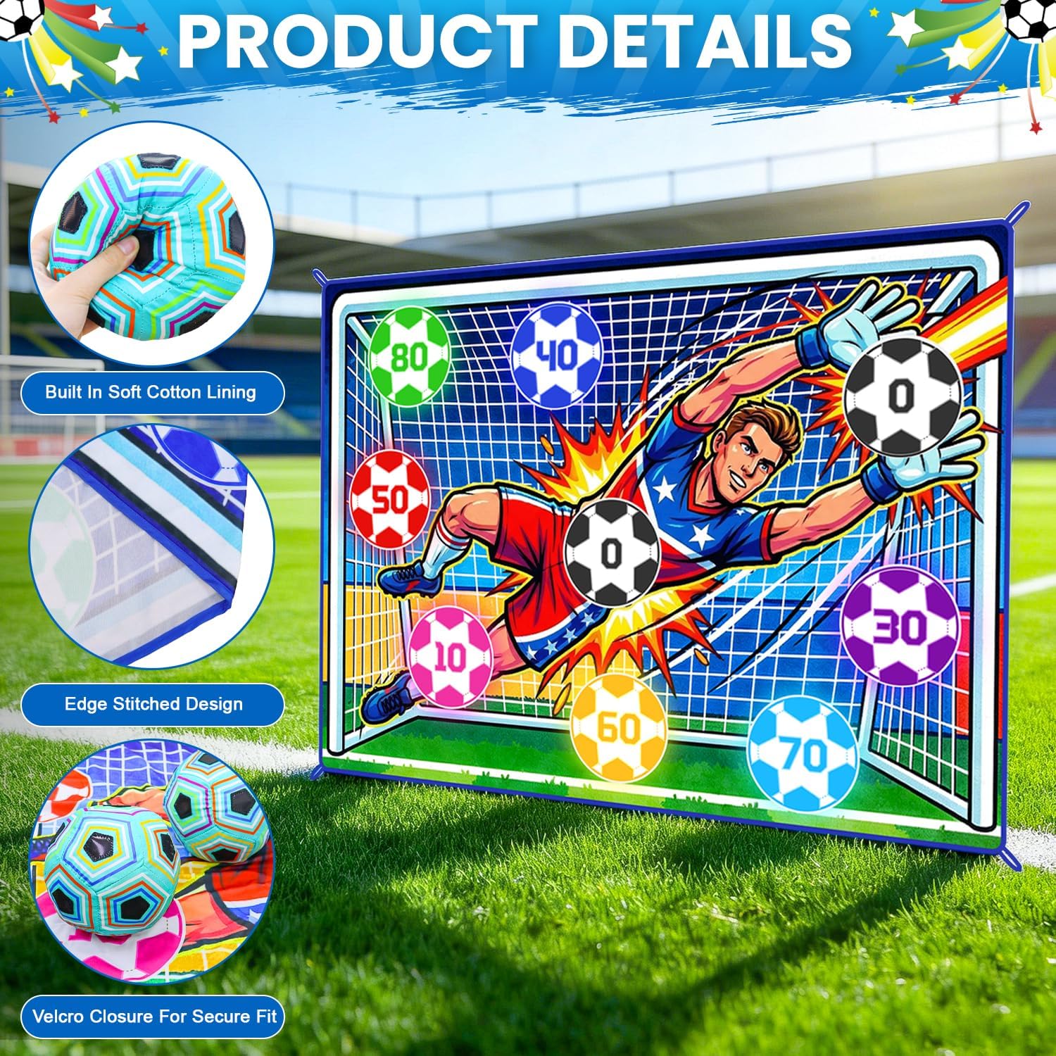 Upgraded Toy Soccer Game Set for Kids, Indoor Outdoor Backyard Toss Soccer Goal Game with 2 Balls, 1 Flannel Target, Soccer Toys for Boys and Girls 3-5 6-8 8-12 Years Old Kids Birthday
