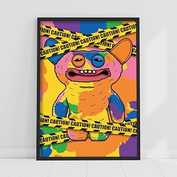 Themed Fuggler Wall Art Print - Grin Grin Multicolour Caution Poster 29.7cm x 42cm - A3