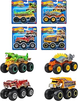 Hot Wheels HWN86-986J Monster Truck, Transporter, Assorted, Vehicle, Mini Car, Set of 4, Sold in Box, Ages 3 and Up, Multi