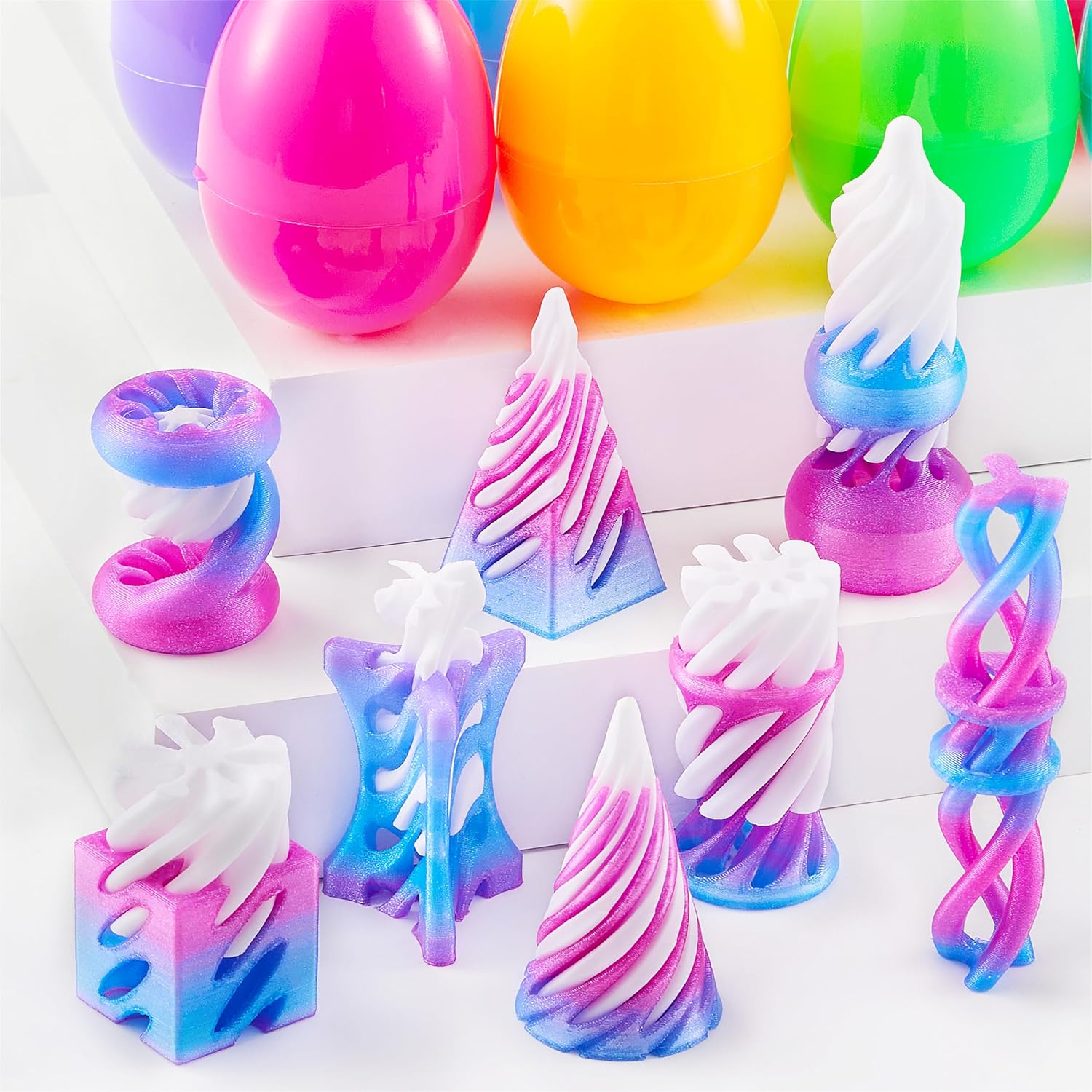 JOYIN 8 Pcs Prefilled Easter Eggs with 3D Printed Impossible Cone Fidget Toys for Party Favors, Basket Stuffers for Boys & Girls, Easter Egg Hunt, Classroom Prize Supplies, Party Games for Kids