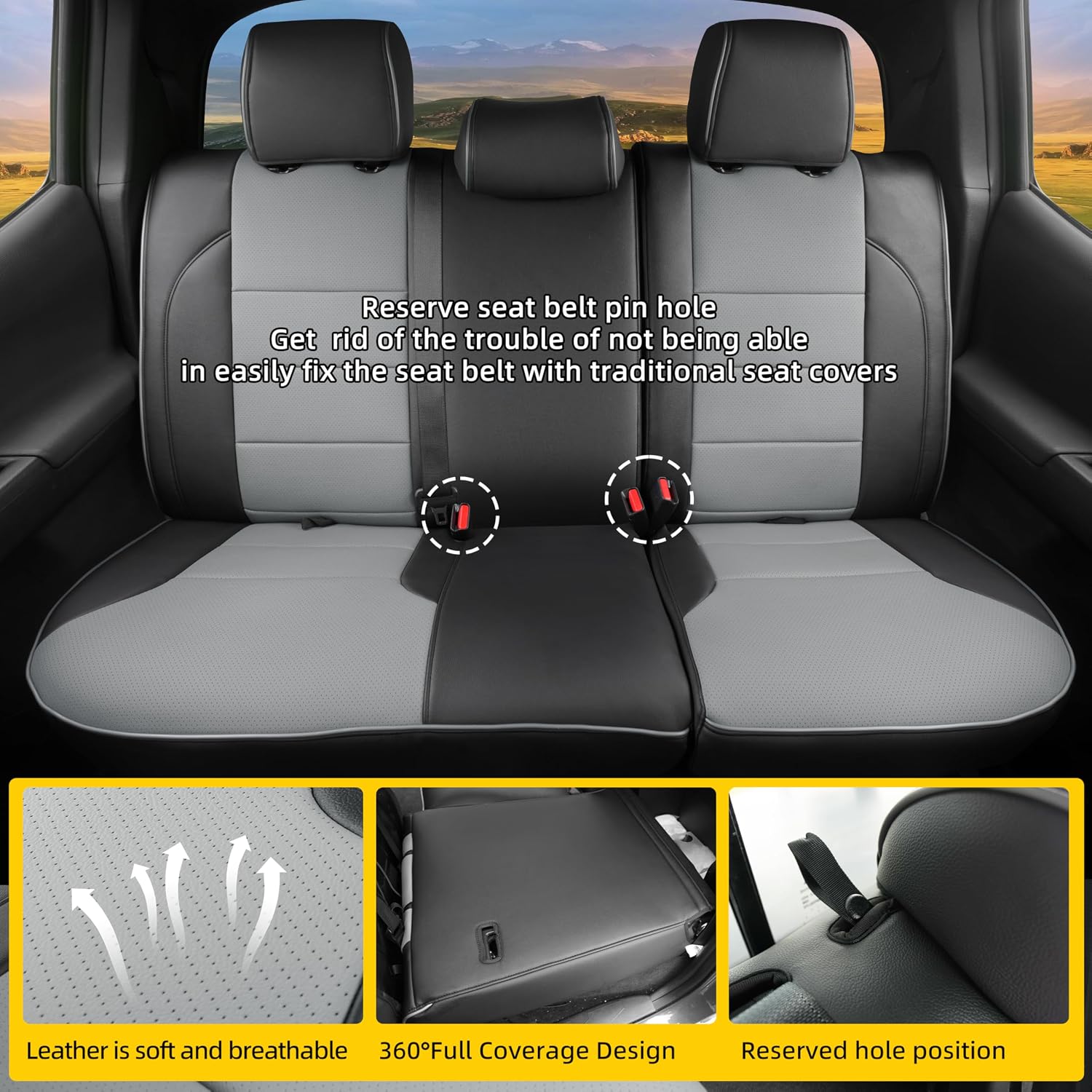 Lolcar Tacoma Seat Covers Full Set for 2016-2023 Toyota Tacoma Double/Crew Cab SR,SR5,TRD Off Road,TRD Pro,TRD Sport,Limited Pickup,Fully Covered Waterproof Leather Car Seat Protector (Black/Gray)