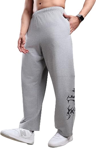 Men's Cotton Baggy Trackpants | Oversized Fit Streetwear &amp; Gym Wear | Sweatpants Printed Track Pants Comfortable Casual Jo...