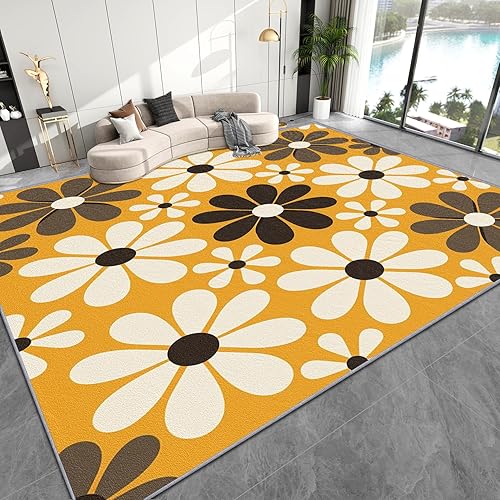 Miniatura 1 de Alfombra de los años 70 de 5 x 8 pulgadas, diseño de flores geniales para sala de estar y dormitorio, alfombra floral retro, lavable,