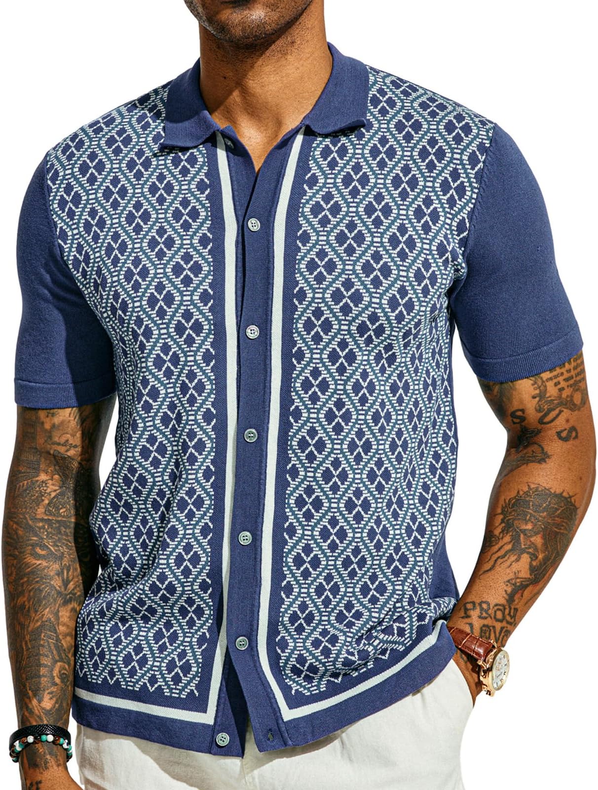 Men's Polo Shirts 70s Vintage Shirts Contrast Knitted Polo Shirts
