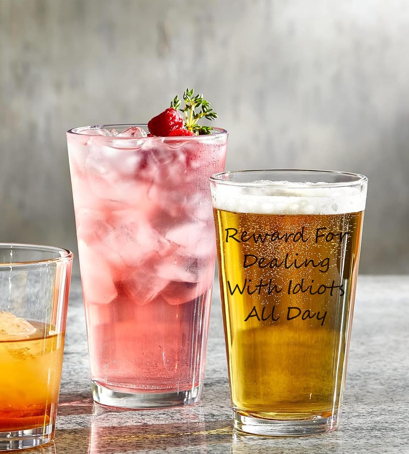 Reward for Dealing with Idiots All Day Beer Glass, Funny Gifts for Men Boss Coworker Friend Husband Brother Classmate Him, Novelty Beer Gifts for Christmas Fathers Day Bosses Day Birthday
