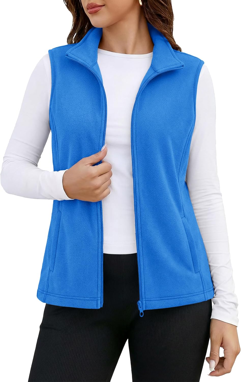 MAGCOMSEN Women's Fleece Vest Outerwear Sleeveless Lightweight Zip Jackets Warm Soft Vests with Zipper Pockets