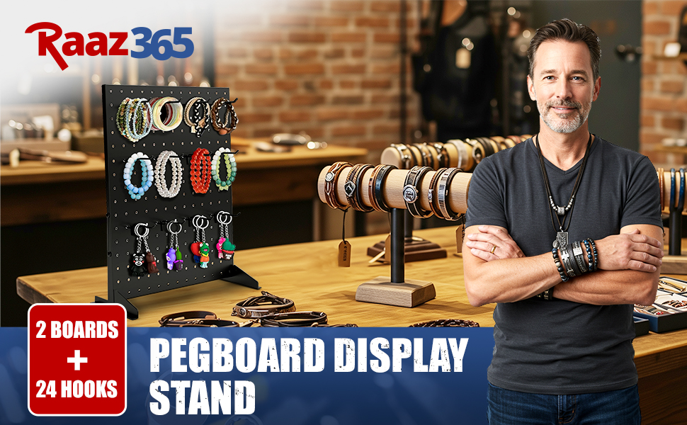 HAUYEST Draaibare Pegboard Display Stand met 24 haken, draaiende peg