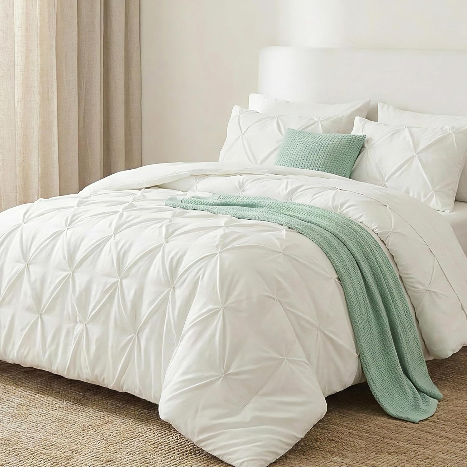 Twin Queen King Duvet Cover Luxury Soft Brushed Microfiber Pinch Pleat Duvet Cover Set - Pintuck Style Duvet Cover w/Matching Shams