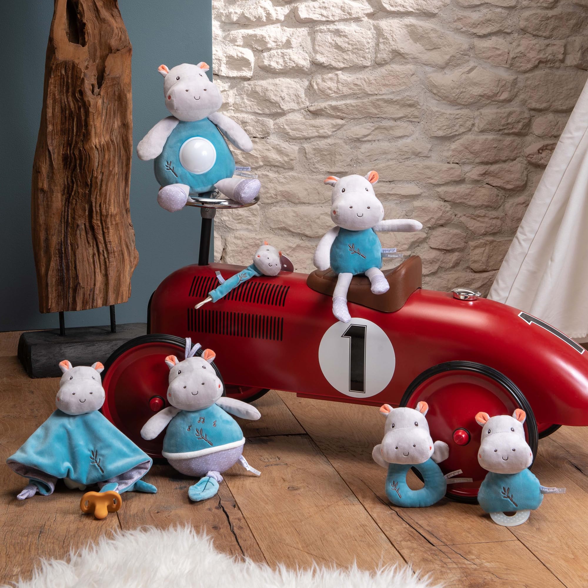 Gipsy Toys – Carre Doudou Ippopotamo – Gamma Bamboo – 24 CM S/Card – Blu e Grigio-1° Età