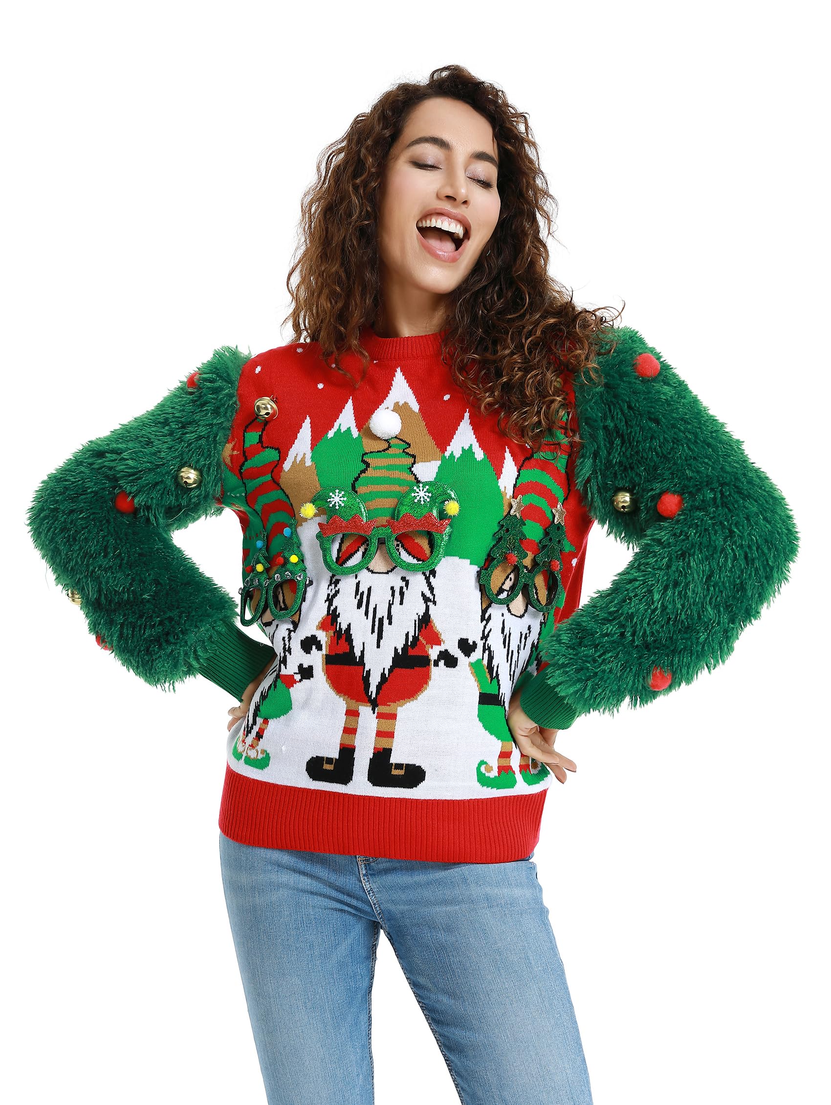 Pull de Noël moche cadeau homme idée originale jacquard 3D elfe taille M - 7