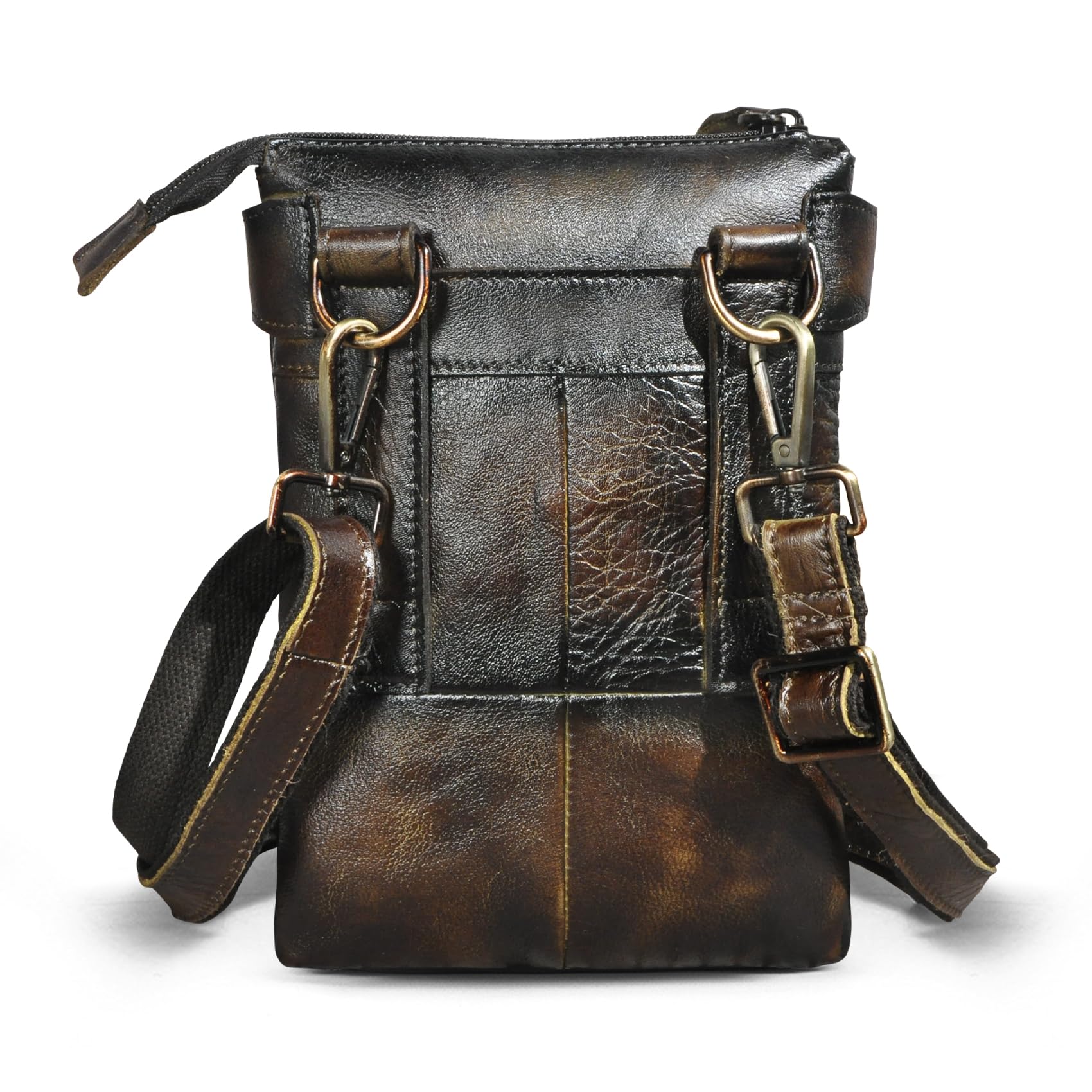 Le'aokuu Uomini Vera Pelle Viaggio Hip Bum Marsupio Fanny Belt Borsa a tracolla piccola 8711 (8711 Marrone scuro)