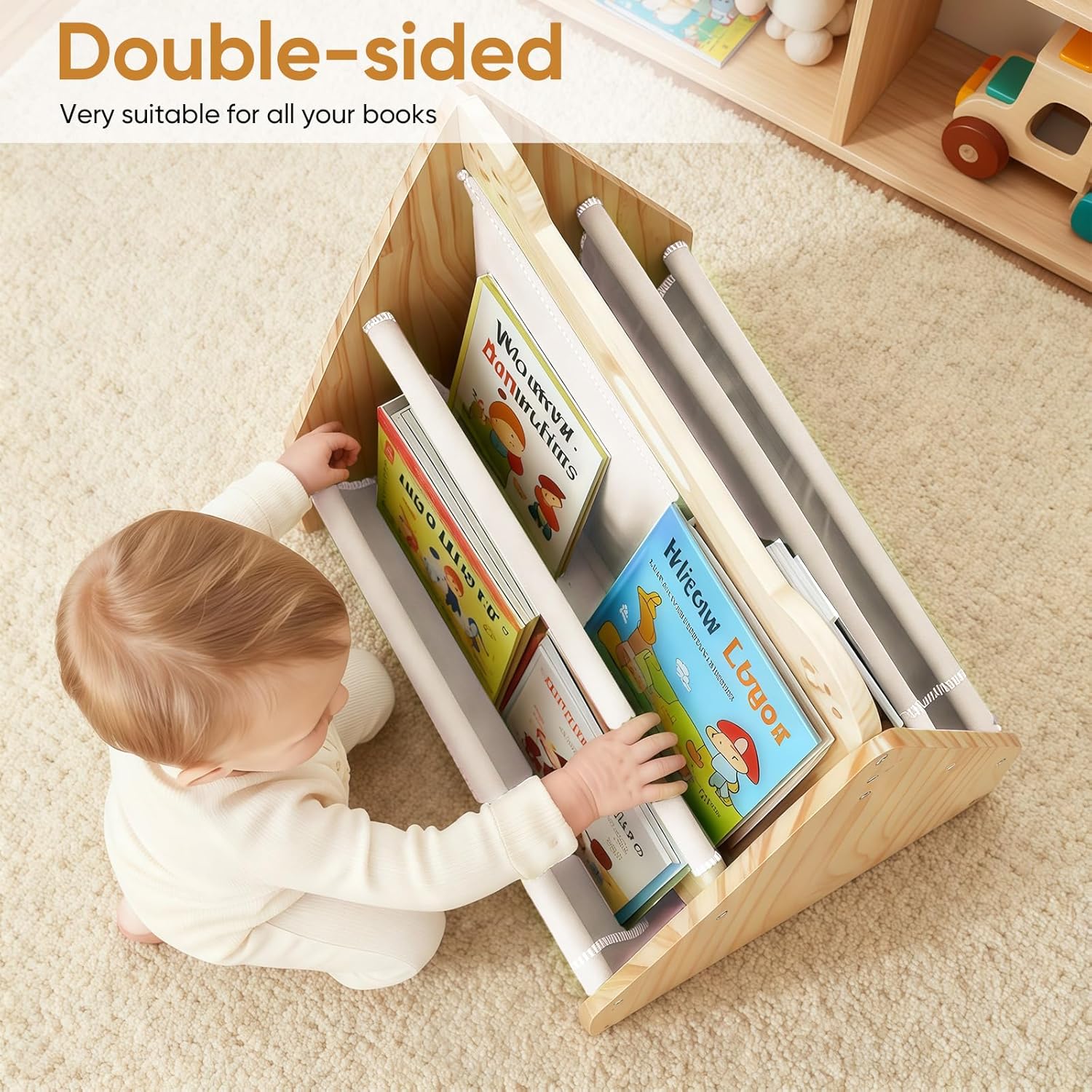 Small Bookshelf for Kids and Toddler, Double-Sided Baby Bookshelf, Montessori Kids Bookcase, Baby Book Shelf for Nursery (White) - Image 7