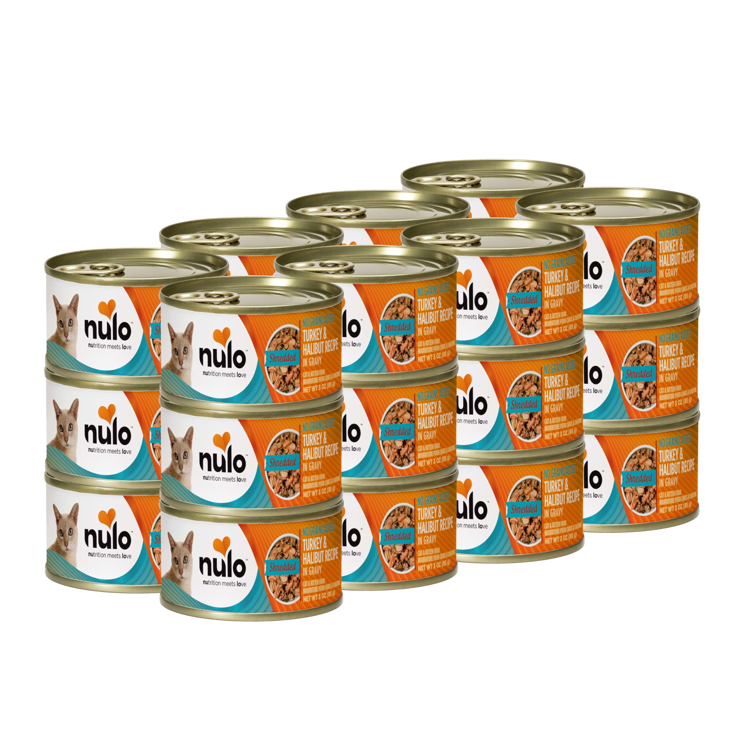 NuloTurkey & Halibut Grain-Free Shredded Wet Canned Cat Food, 3 Ounce (Pack of 24)