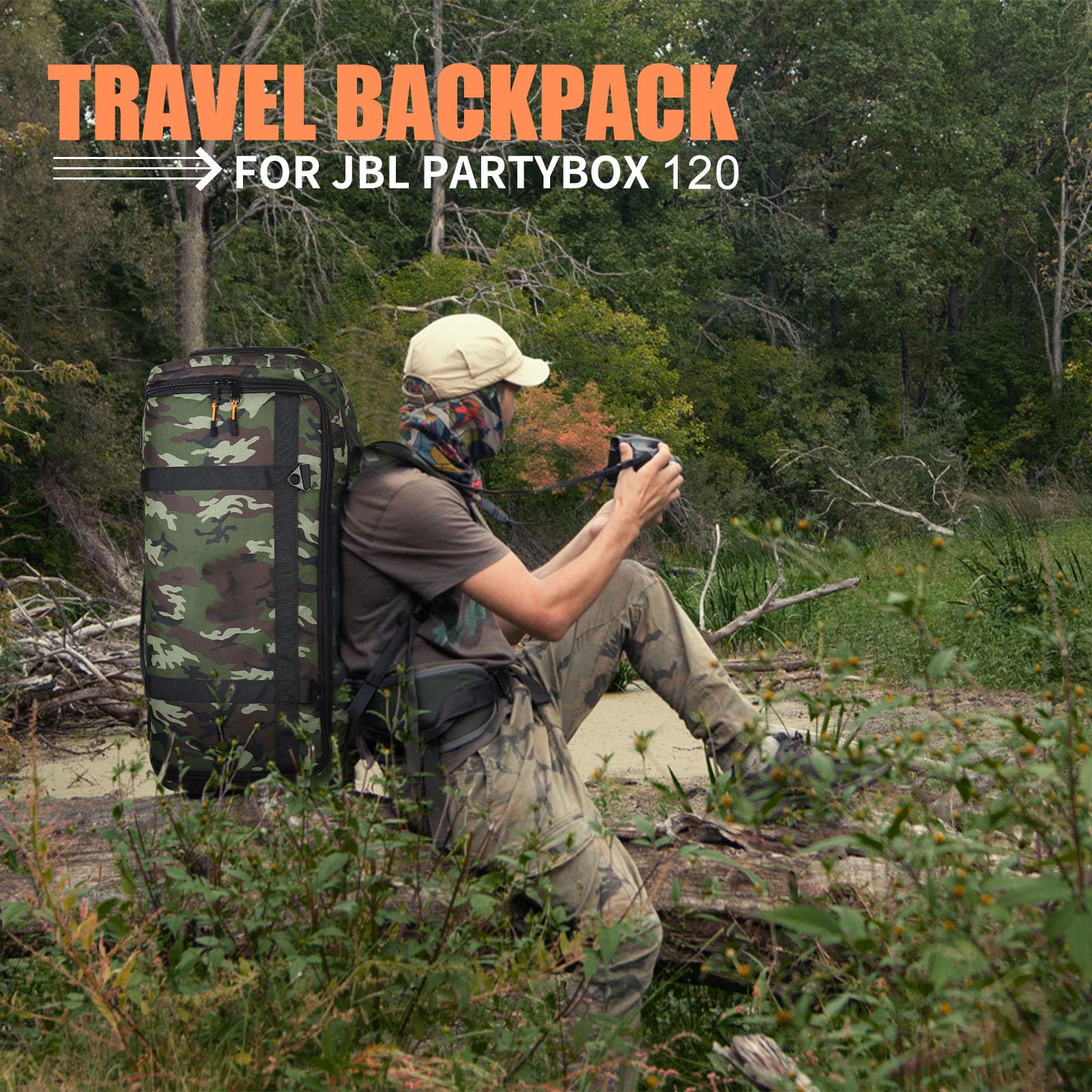 Funda tipo mochila para altavoz Bluetooth JBL PARTYBOX 120, camouflage, Personalizable