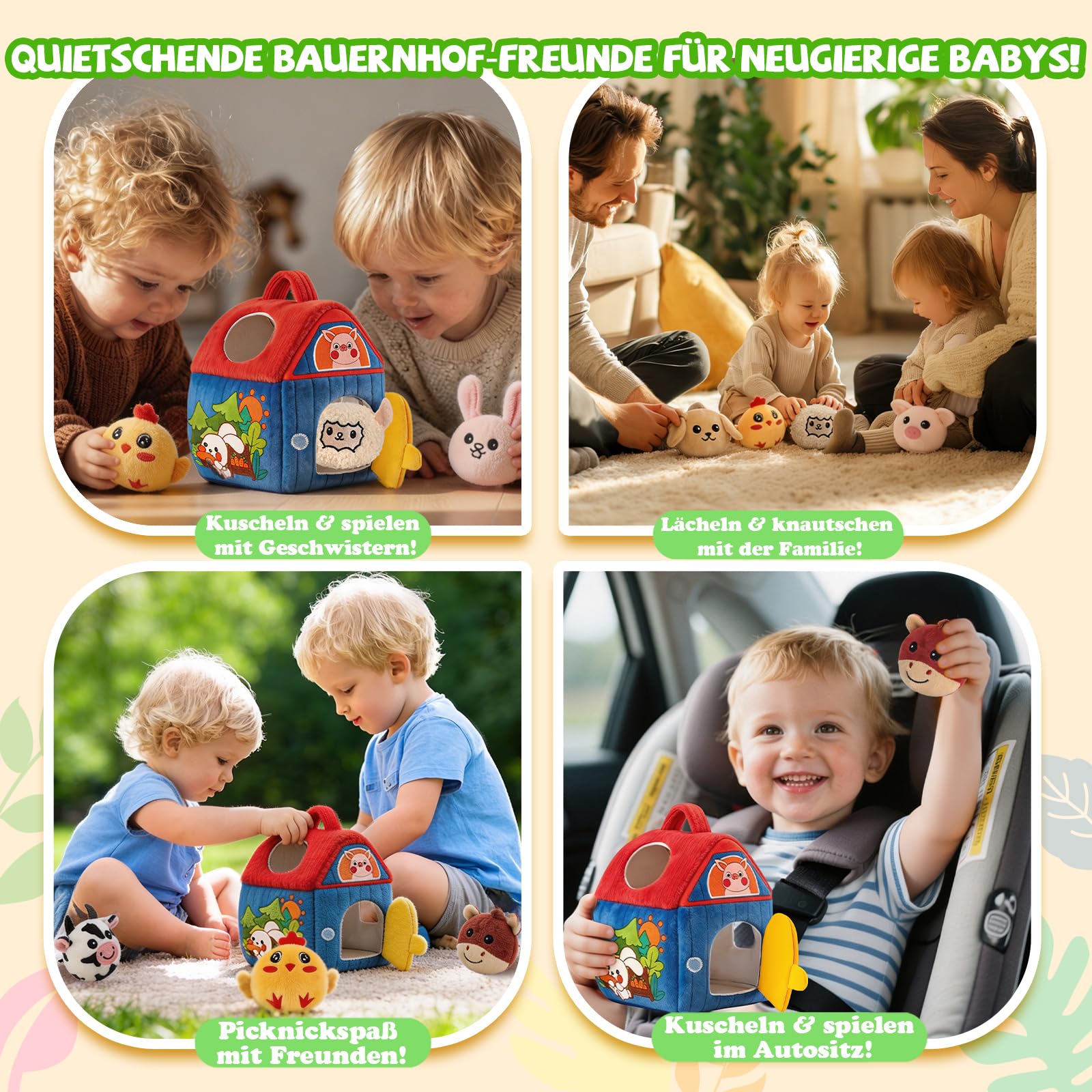SAIMAND Baby Spielzeug 6-12 Monate – Überraschungs-Scheune mit Plüsch-Bauernhoftieren, Rassel & Spiegel, Montessori Sensorik Lernspielzeug für Kinder 1 2 3 Jahre, Geschenk zu Weihnachten & Geburtstag