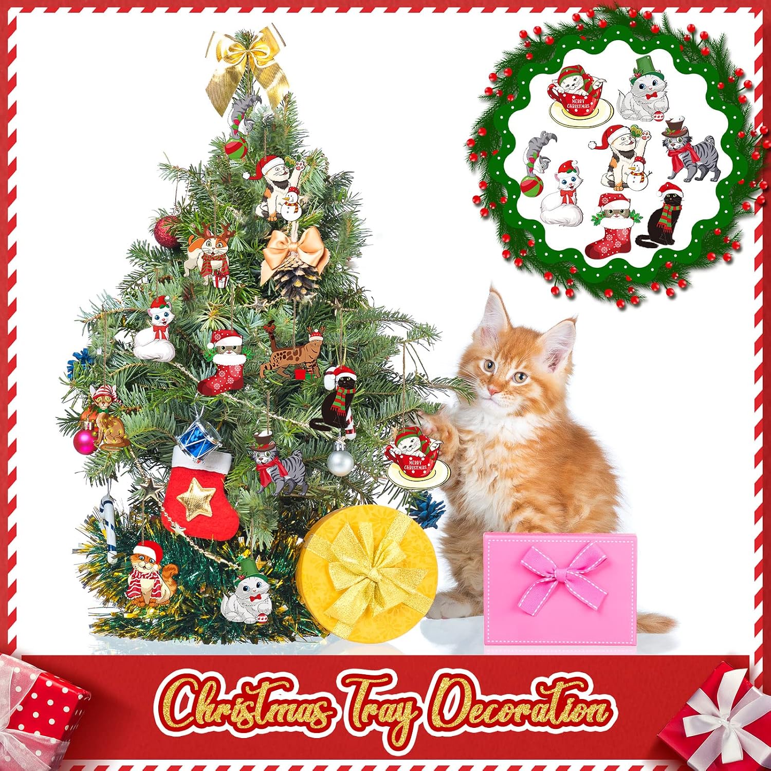 48 Pcs Christmas Figures Decor Christmas Tree Ornament, Cat image 2
