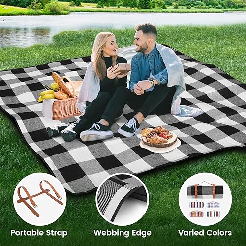 Miniatura 4 de sapsisel Manta de picnic extragrande de 80 x 80 pulgadas, impermeable y plegable, manta de playa de 3 capas para 6 a 8 adultos, para campamento