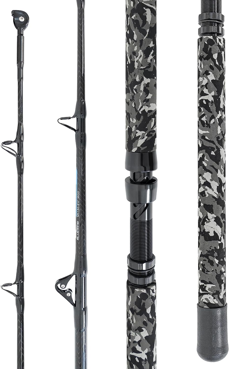 BLUEWING 6’0” Ghost Trolling Fishing Rod 1pc Fiberglass Solid Fish Pole with Stainless Steel Guides Moderate Fast Action Multiple Max Drag Options, 30-50lbs/50-80lbs/80-130lbs