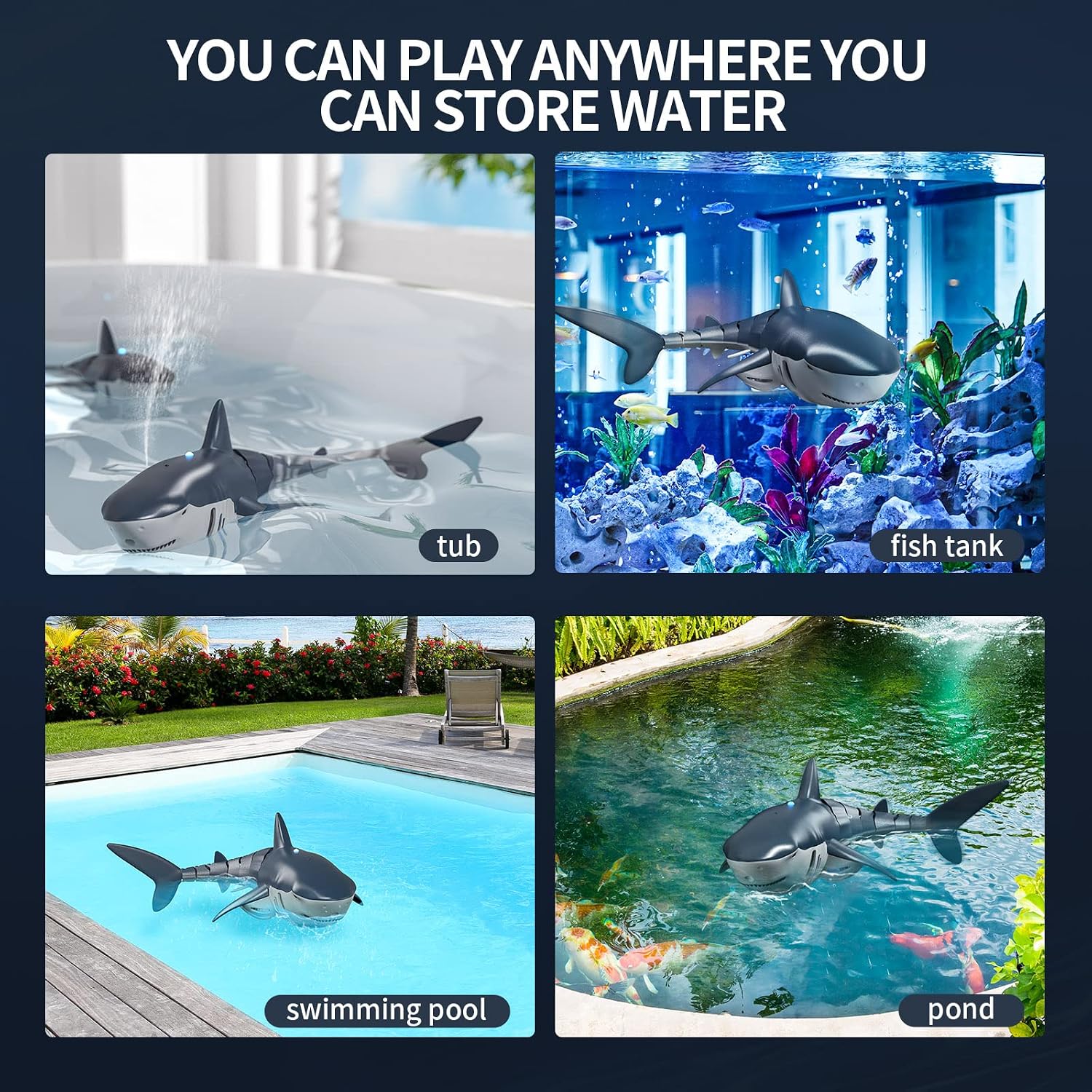TEMI Remote Control Shark 1:18 High Simulation Scale Robot Fish with Light & Spray Water for Lake Bathroom Swimming Pool for Kids Ages 4 5 6 7 8 Boys Christmas Birthday Gifts RC Boats Pond Toys