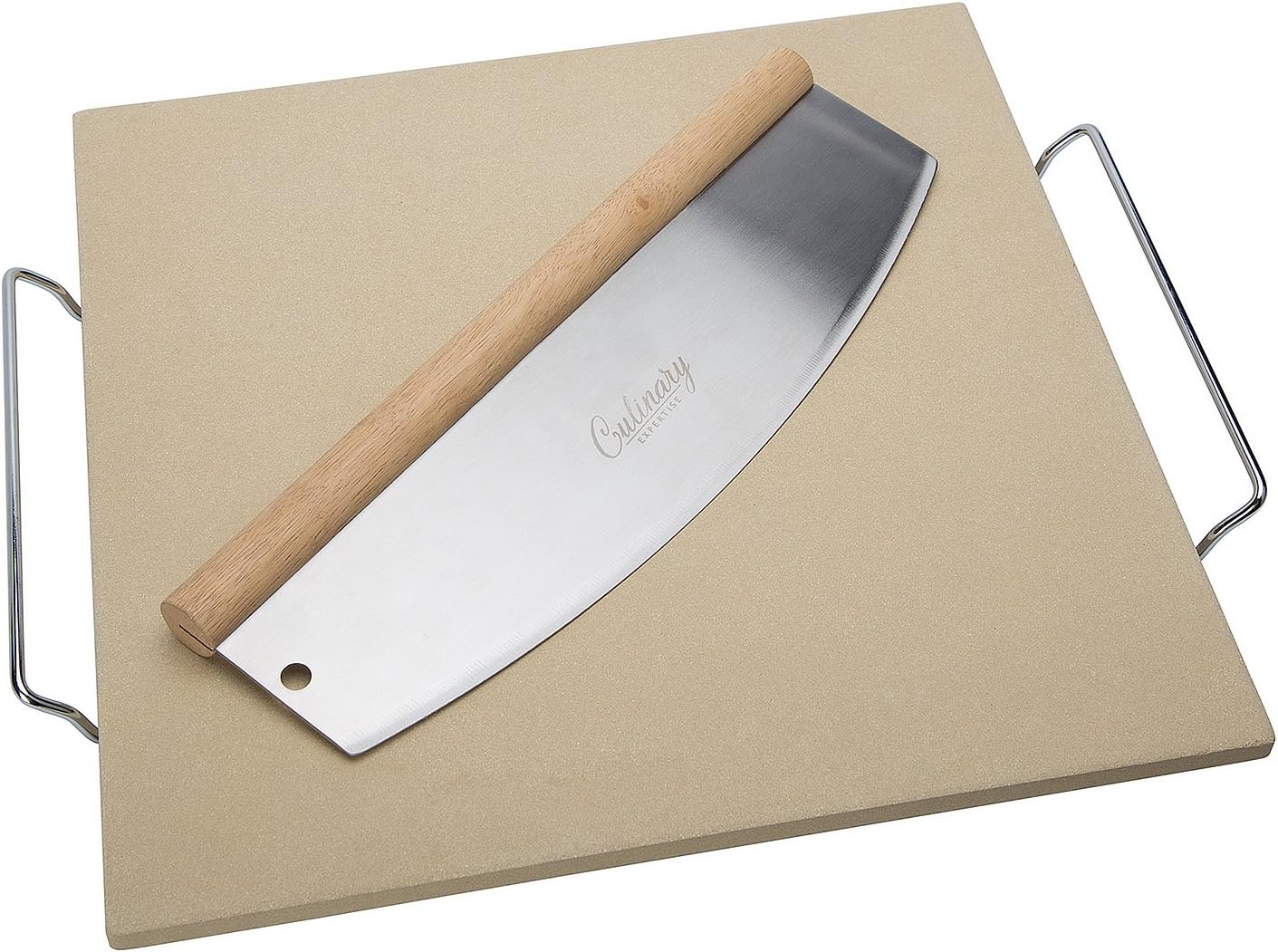 Culinary Expertise Cordierite Pizza Stone Set & Bread Baking Stone for Oven & Outdoor Grill Top, 15-Inch Square with 14 Inch Cutter and Removable Rack | Thermal Shock Resistant