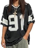 Women's Graphic Football Jersey Top V Neck Short Sleeve Loose T Shirt Streetwear