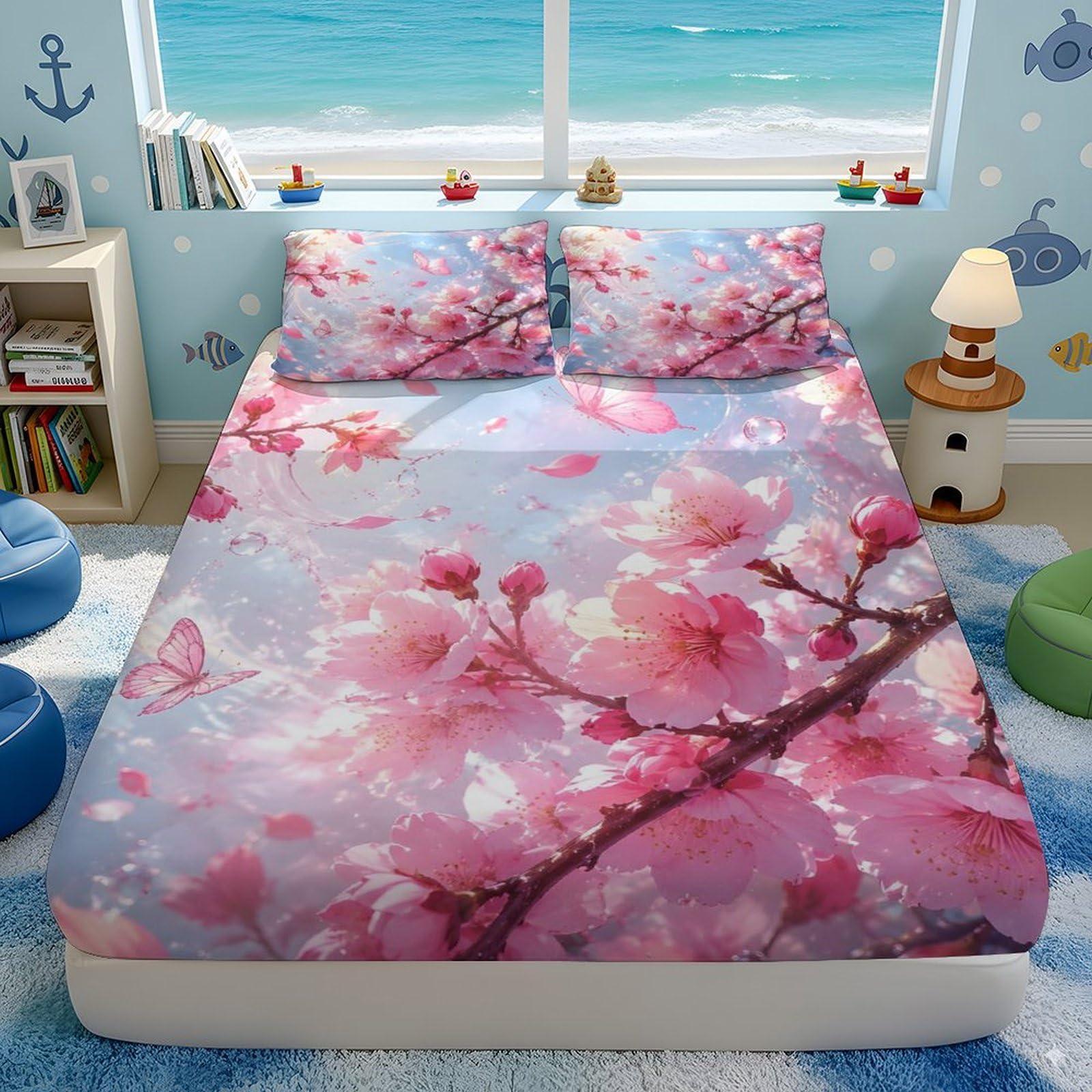 Kirschblüten 3D Spannbettlaken Mikrofaser Tiefes Taschenformat