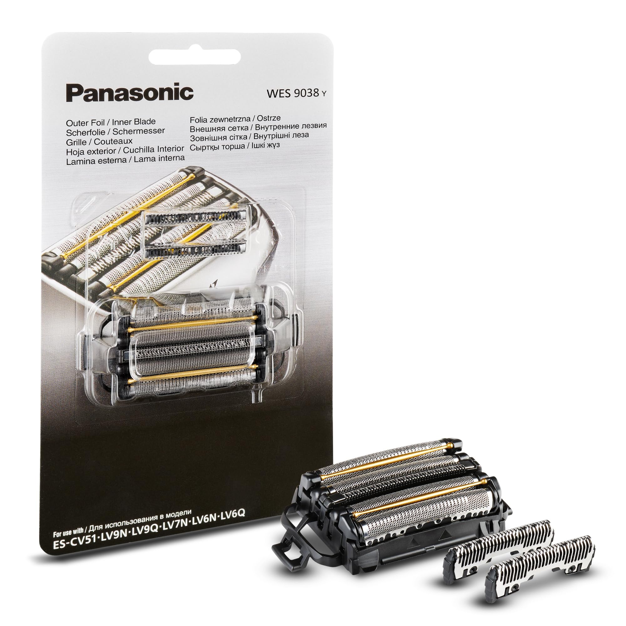 Panasonic WES9038Y1361 Ersatzklingen und Scherfolie für Elektrorasierer ES-LV9Q, ES-LV6Q & ES-CV51, Kombipack, 5-Klingen-System, fortschrittlicher japanischer Edelstahl, wasserdicht