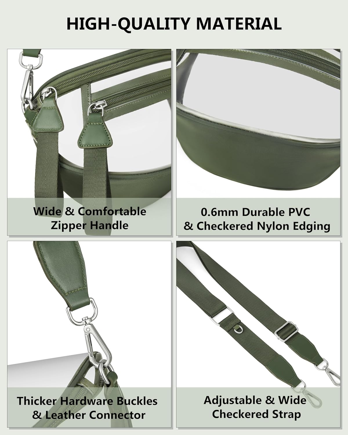 Clear Checkered Crossbody Bags for Stadium Events, Clear Purse Bum Bag for Women Concert Sport with RFID Coin Purse - Image 6