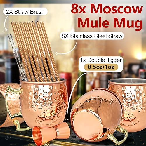 Miniatura 2 de Moscow Mule - Juego de 8 tazas de acero inoxidable chapadas en cobre de 18 onzas, para bebidas frías (8 piezas)