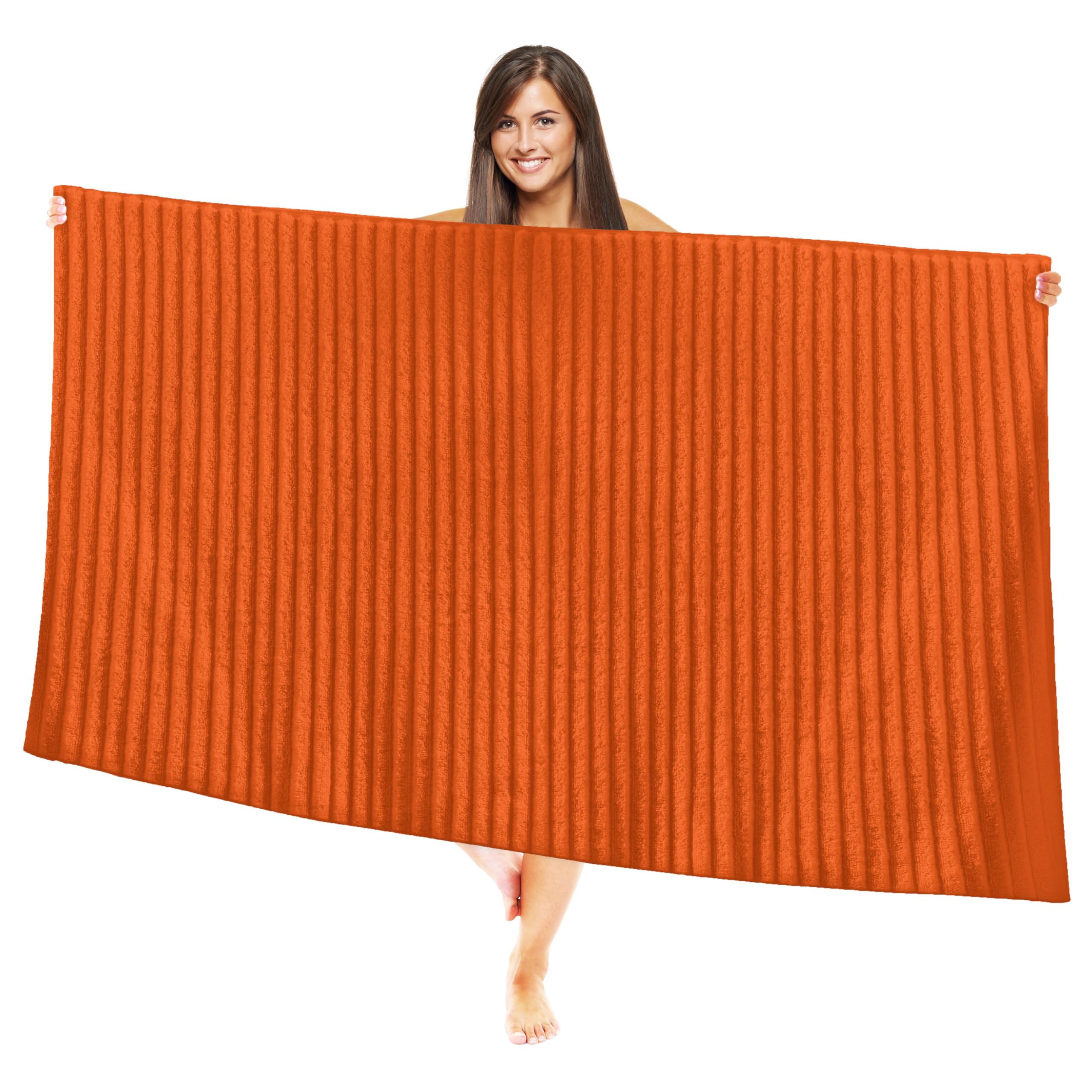 Elegant Comfort 100% Turkish Cotton Corduroy Ribbed Luxury Jumbo Bath Towel Ultra Soft - 35 x 70 Inch - Luxury Spa Premium Hotel Quality Highly Absorbent and Quick Dry Large Bath Towel, Orange