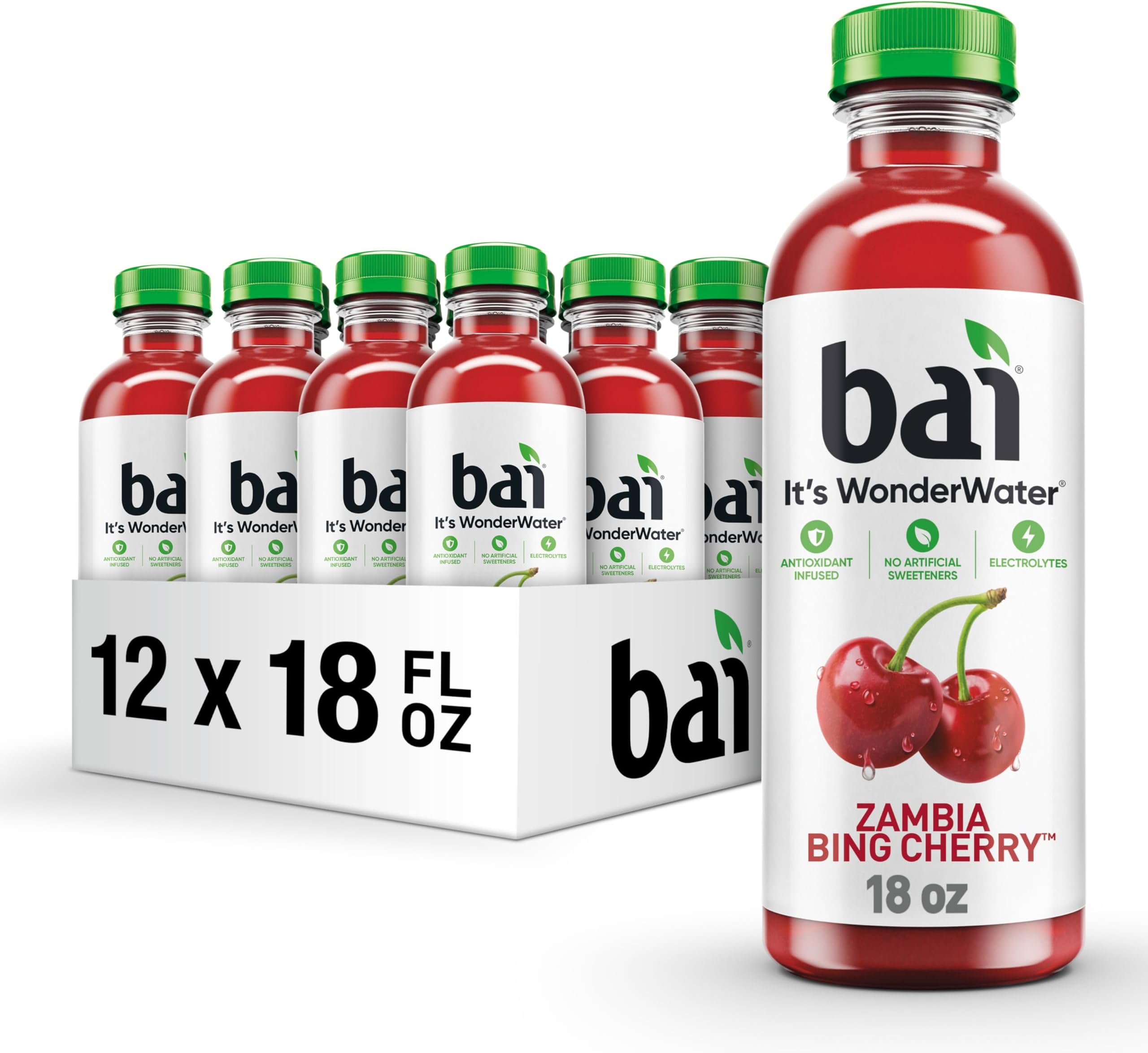 Bai Antioxidant Infused Water Beverage, Zambia Bing Cherry, with Vitamin C and No Artificial Sweeteners, 18 Fluid Ounce Bottle, 12 Pack
