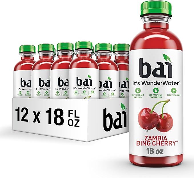 Bai Antioxidant Infused Water Beverage, Zambia Bing Cherry, with Vitamin C and No Artificial Sweeteners, 18 Fluid Ounce Bottle, 12 Pack