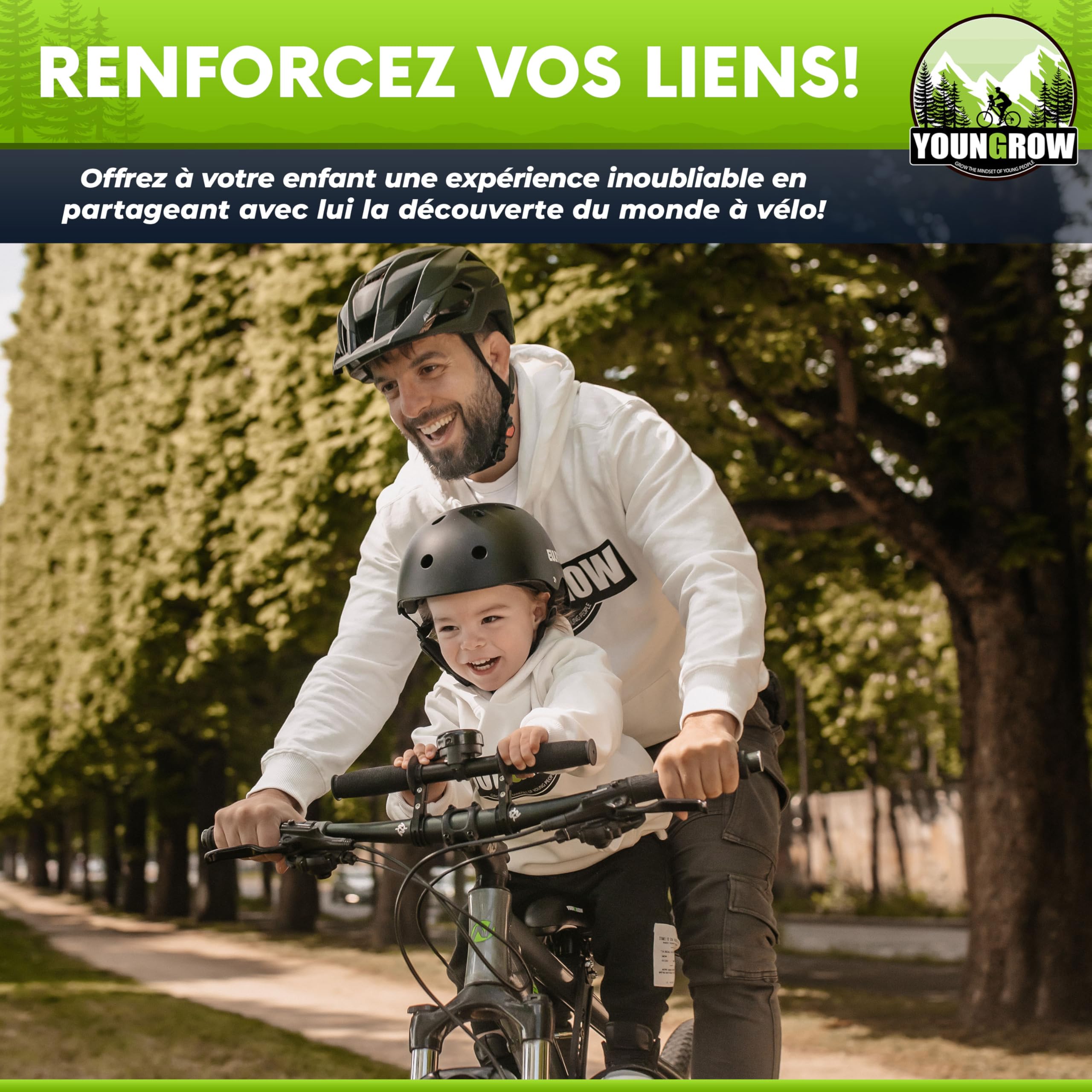 YOUNGROW | Siege Velo Enfant Avant | La Selle Velo Enfant est Compatible avec Les VTT, pour Les Enfants de 2 à 6 Ans pour Un Poids Maximal de 24kg - Siege Enfant Velo Confortable