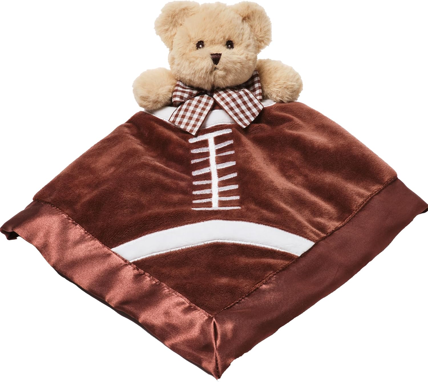 Bearington Touchdown Snuggler Plush Football Lovey Blanket - 15" Soft Velour and Satin Baby Lovey for Boys - Football Security Blanket, Infant Snuggle Toy for Nursery or Newborn