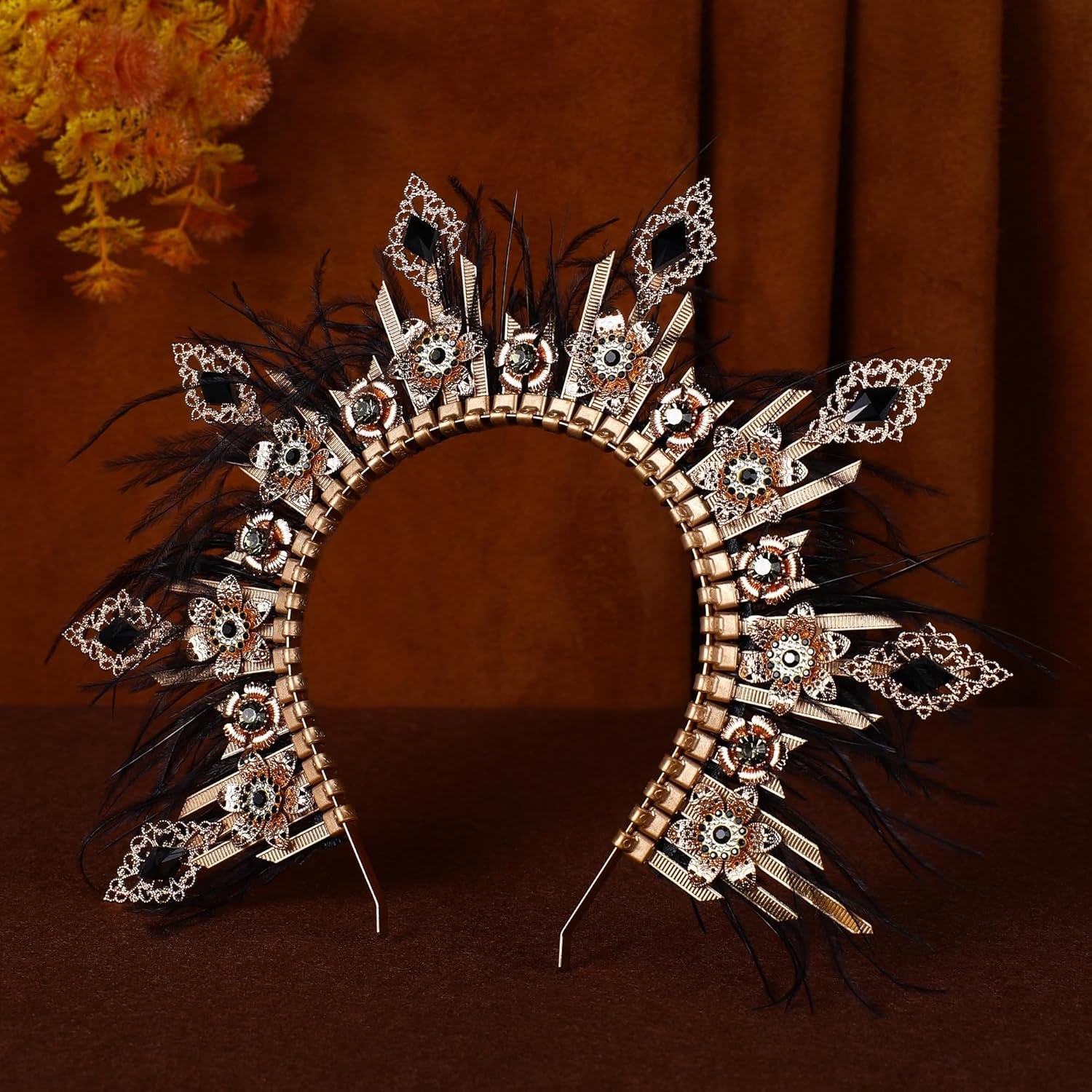 Fantasy Halo Crown Hedpiece - Handmade Zip Tie Greek Goddess Feather Crown Renfaire Spiked Headband for Halloween - Image 4