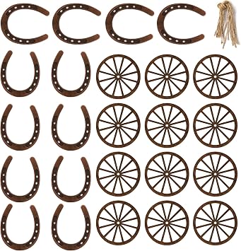 24 Pcs Western Theme Party Decorations,KSKSPE Birthday Table Centerpieces Mini Horseshoes Wagon Wheel Horse Rodeo Decor for Crafts Wedding Party Favor, Wild West Cowboy Western Party Decor