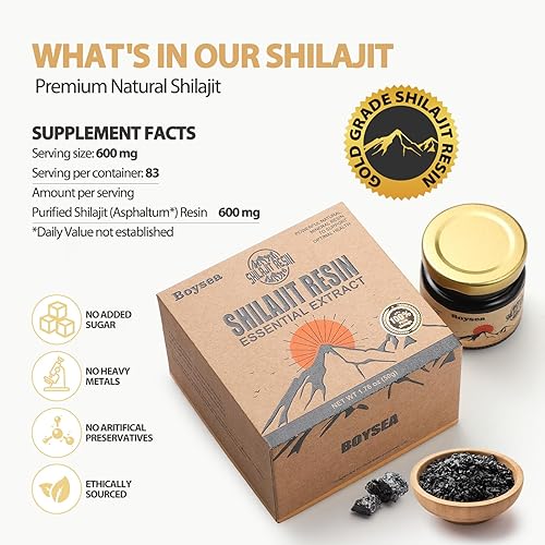 Miniatura 2 de Boysea Resina Shilajit 600 mg 80+ porciones 85+ minerales traza y 75% más de ácido fúlvico para concentración y energía Cero azúcar Shilajit