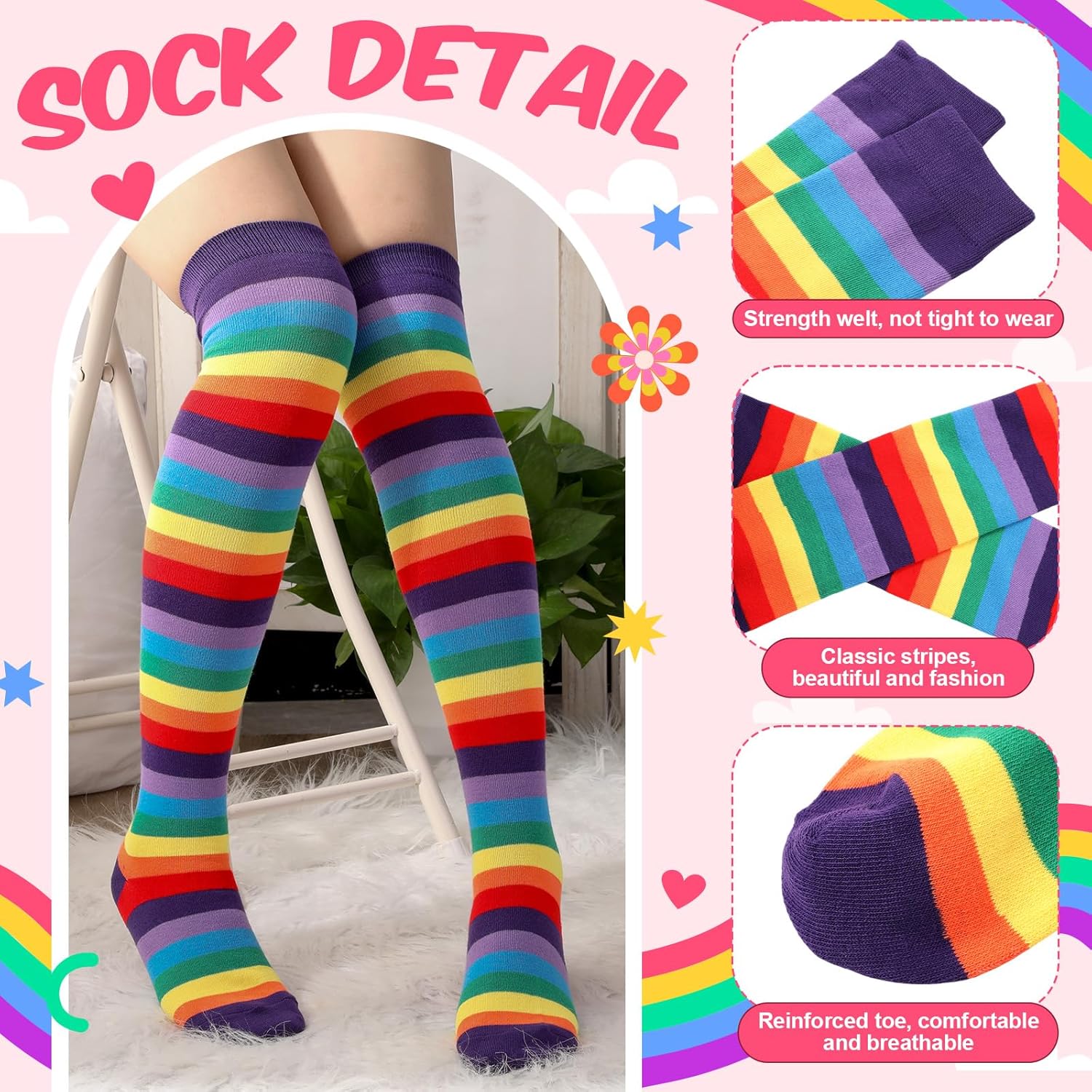 Geyoga Arm Warmers Leg Warmers Striped Thigh High Socks Fingerless Gloves Stockings Christmas Halloween - Image 5