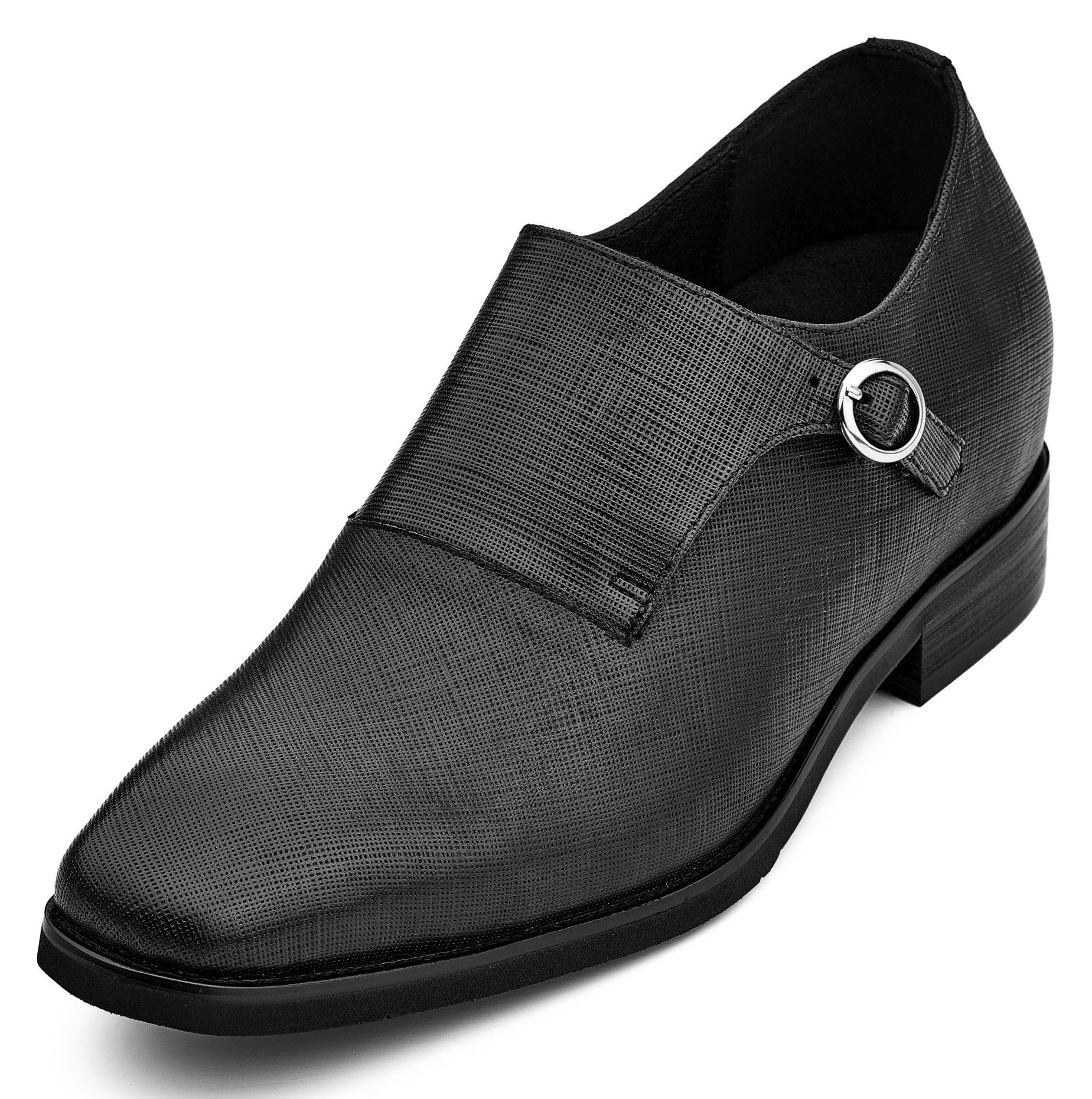 CALTO Men's Invisible Height Increasing Elevator Shoes - Black Leather Slip-on Lightweight Formal Dress Loafers- 2.8 Inches Taller - Y1180 - Size 9 D(