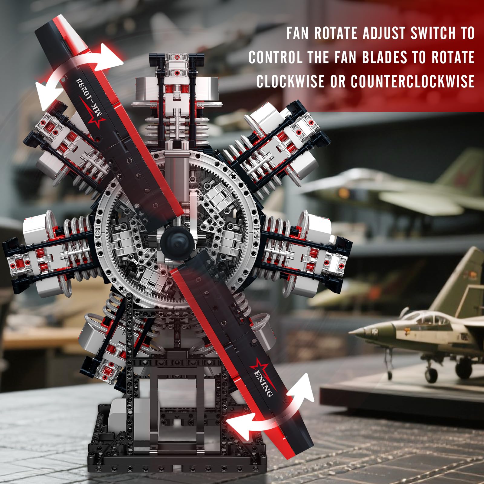 Mould King 10233 MOC Kit de construction technique, modèle d'avion à moteur en étoile avec moteur électrique et pièces mécaniques mobiles, jouet de construction d'avion, kit de construction (plus de
