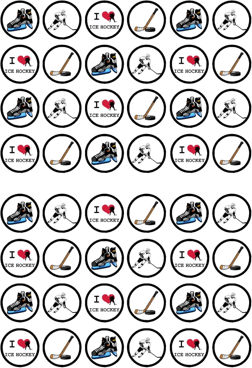 48 PRECUT Ice Hockey Cupcake Toppers, Ice Hockey Theme