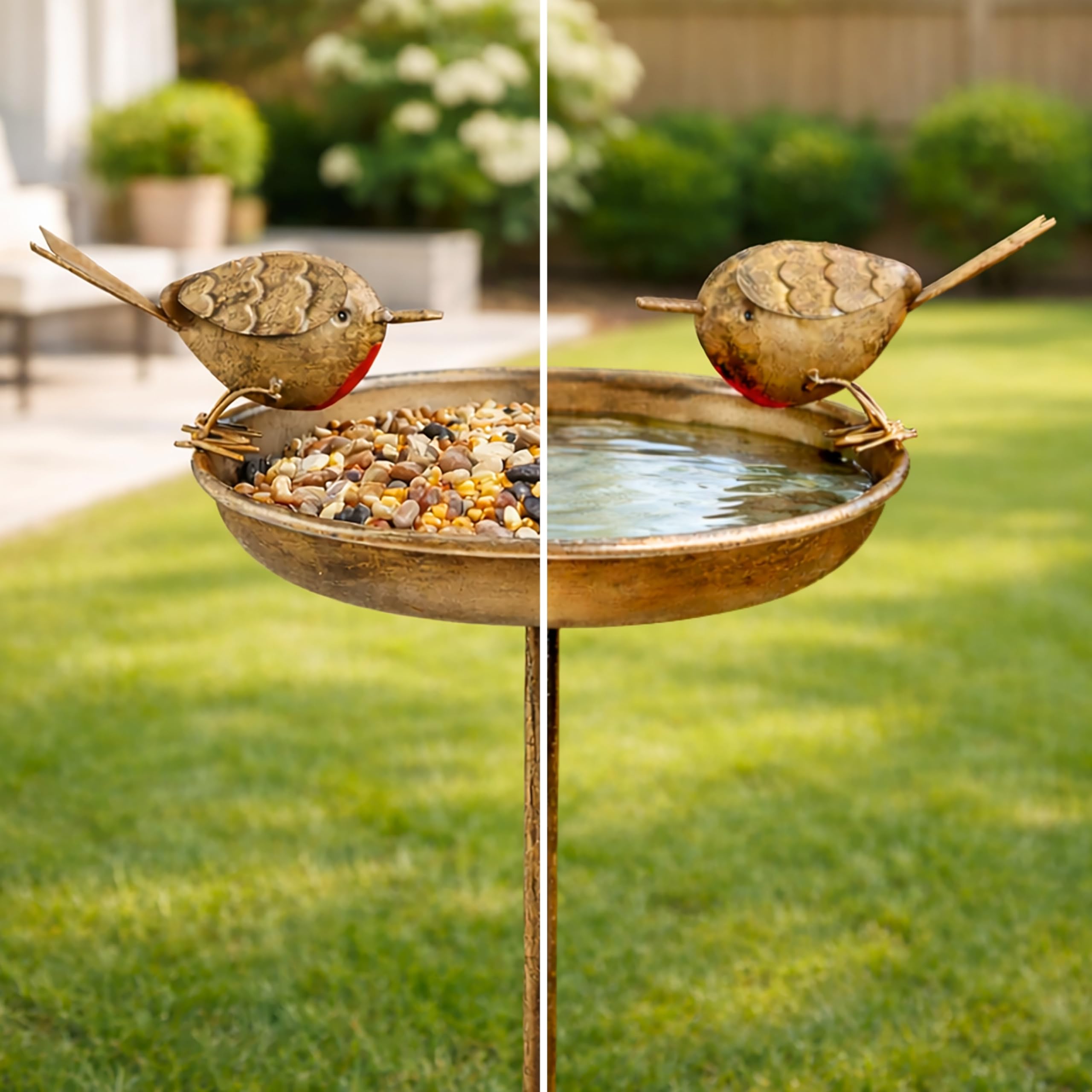 Garden Mile 1m Extra Large Bird Bath & Feeding Station with Solar Garden Light Bronze Effect Bird Feeder with Planter Freestanding Bird Bath Feeding Station Outdoor Solar Powered Garden Feature — view 12