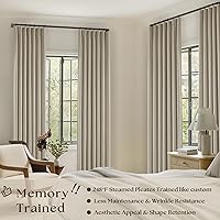 Vista 2 de Cortinas de lino 100% opacas de 90 pulgadas con pliegues de 2 paneles para sala de estar, con pestaña trasera plisada, cortinas oscuras