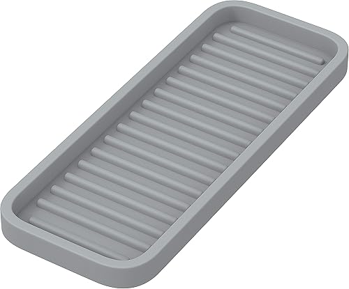 ZAPPOWARE - Soporte de silicona para fregadero de cocina, 9 x 3.5 pulgadas (paquete de 1), color gris, organizador de bandeja de tocador de baño,