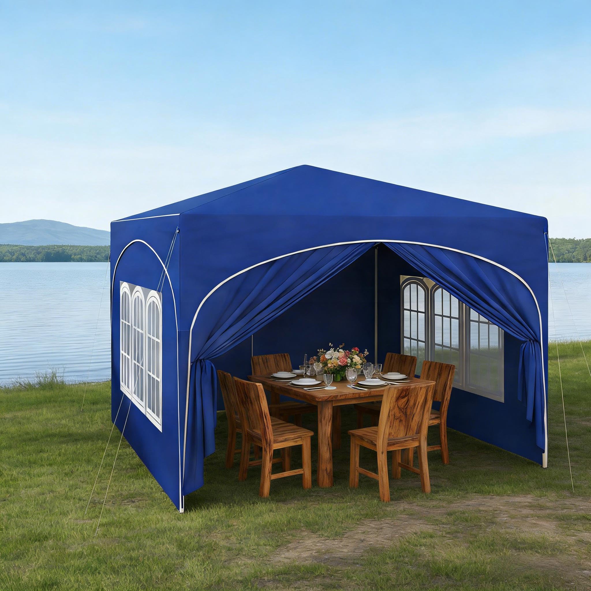 Tonnelle pliante 3 x 3 m - Bleu - Imperméable - Avec protection UV - Tente de réception réglable en hauteur en tissu Oxford avec sac de transport - Pour terrasse, camping, marché aux puces et