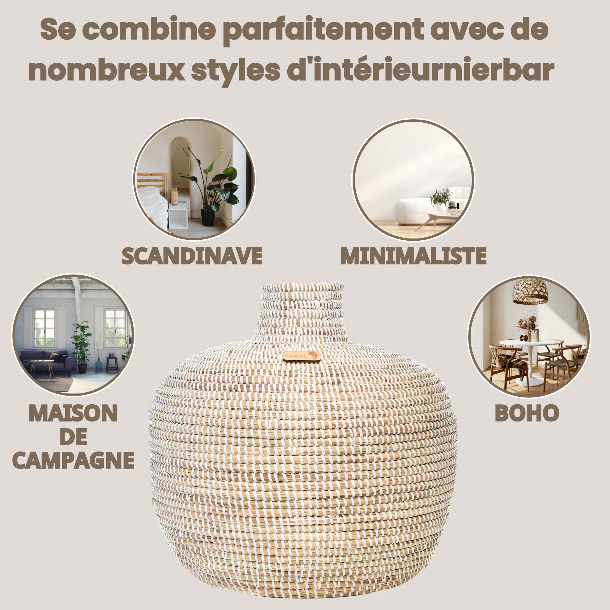 Grand Vase pour Herbe de Pampa 37 cm Panier tressé pour Fleurs séchées | Herbe de savane et plastique recyclé, ouverture 10 cm, fait main, style bohème, vase décoratif, cache-pot, modèle Namibia