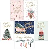 Sweetzer & Orange Christmas Cards, 24 Set Gold Foil Holiday Cards with Red Envelopes – 6 Assorted Designs Boxed for Easy Storage - 4x6 Bulk Greeting and New Years Decor Sheets