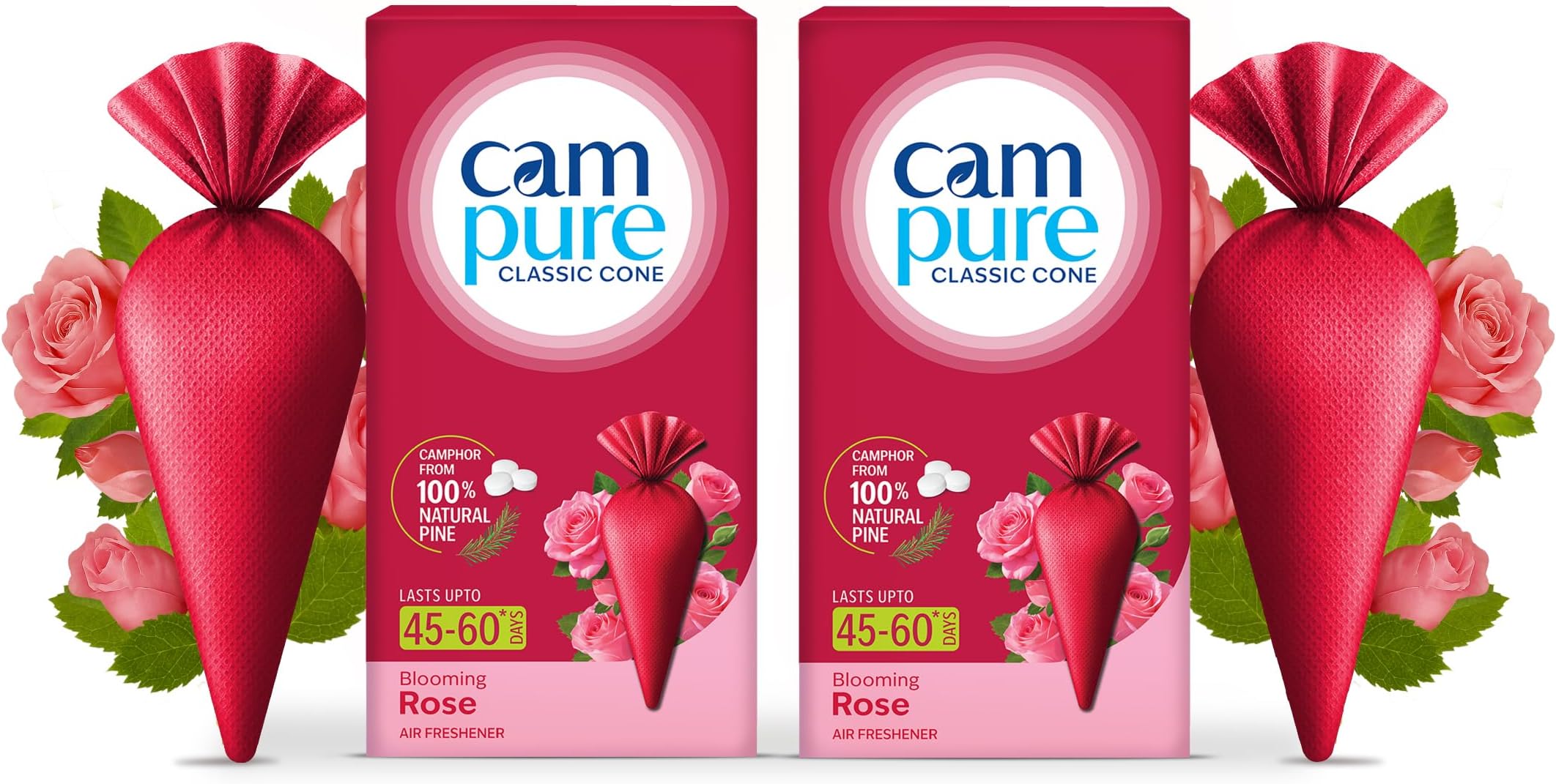 CamPure Camphor Cone (Rose) Pack Of 2-100% Organic | Air Freshener for Car, Wardrobe, Office Cabin's, Drawers, Travel Bag & Bathroom